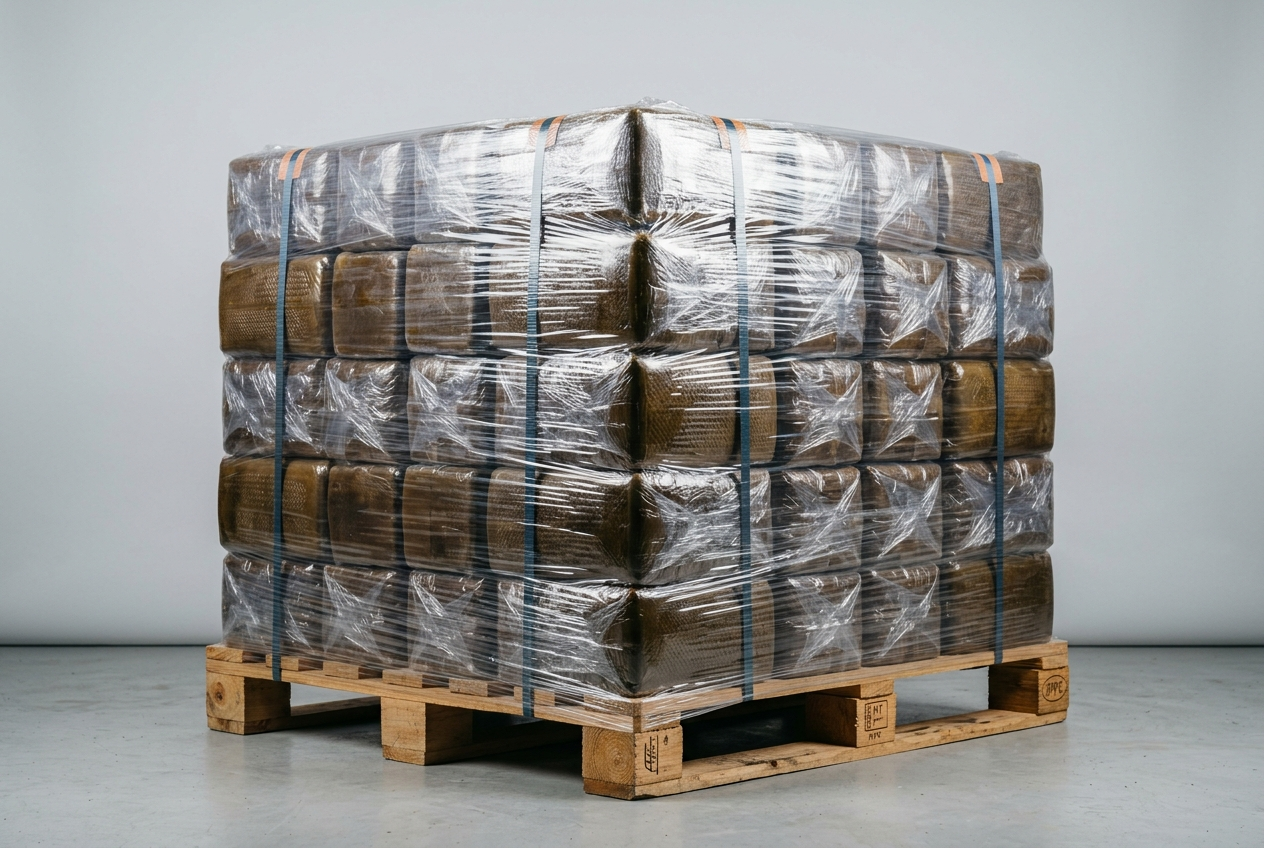 Palletized STR rubber bales